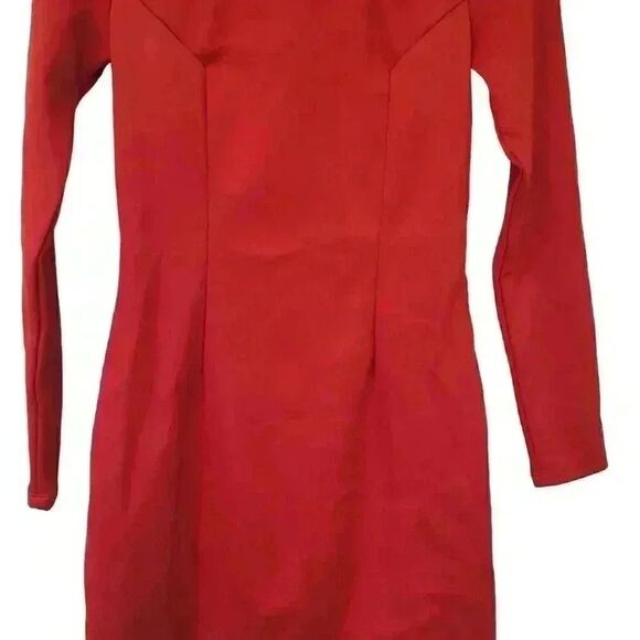 H&M Nikki Minaj Red Poly Scuba Fitted Mock Neck Long Sleeve Dress NEW - Picture 7 of 16